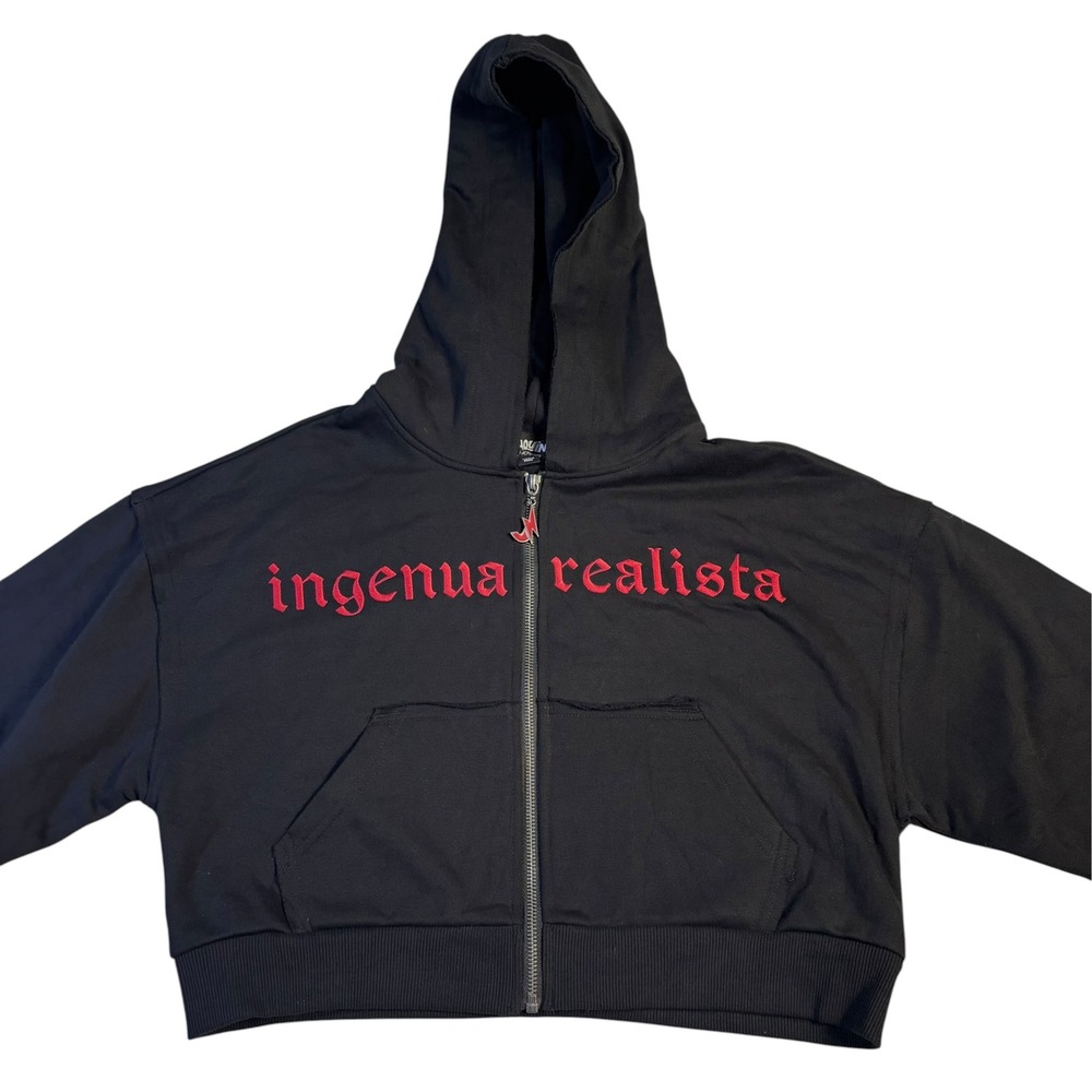 Joaquina for JCPenney Black Ingenua Realista Cropped Zip Hoodie XS NEW